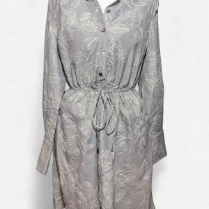 Sam Edelman NWT Gray White Floral Striped Button, Front Tie Shirt Dress, Size 4